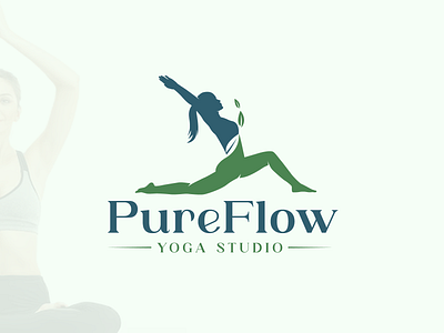Pure Flow Yoga Studio Logo Design 2d design branding design girl graphic design illustration leaf logo natural vector yoga yoga logo yoga studio