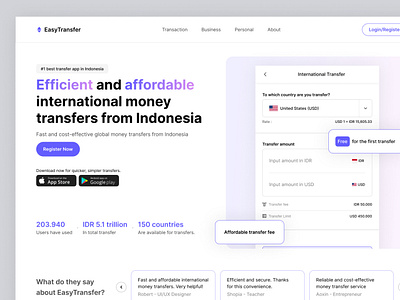 International Transfer - Landing Page banking clean exchange rate finance hero landing page minimalist transfer app ui ui inspiration uidesign ux webpage website website design