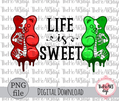 Life is Sweet Skeleton Gummy Bears Sublimation PNG candy cute design graphic design gummy bear halloween halloween candy halloween t shirt horror horror t shirt illustration jelly life is sweet skeleton spooky sublimation sublimation png sweets t shirt t shirt design