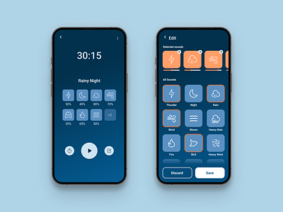 UI Design - Calm sounds app application blue design edit mobile mobile application music player rain ui ui design ux ux design