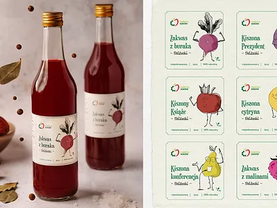 Pickled juices - Fabryka Soków apple beet branding fruits graphic design illustration juice label label juice lemon pear plum raspbeery