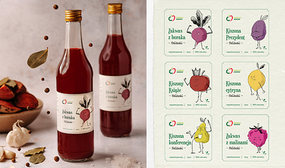 Pickled juices - Fabryka Soków apple beet branding fruits graphic design illustration juice label label juice lemon pear plum raspbeery