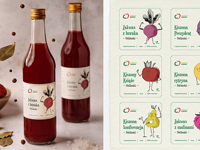 Pickled juices - Fabryka Soków apple beet branding fruits graphic design illustration juice label label juice lemon pear plum raspbeery