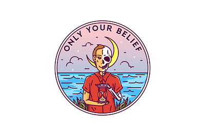 Only Your Belief adventure apparel badge brand branding design emblem illustration label landscape line lineart logo logo design monoline pin shirt sticker tshirt