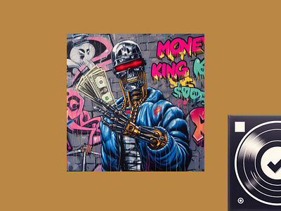 🤖 Grit & Bytes Album Cover 🎨 90sboombap graffitiart gritandbytes grittybackdrop moneymotif popartcolors retrofuturism roboticdesign urbanaesthetics wornoutwalls