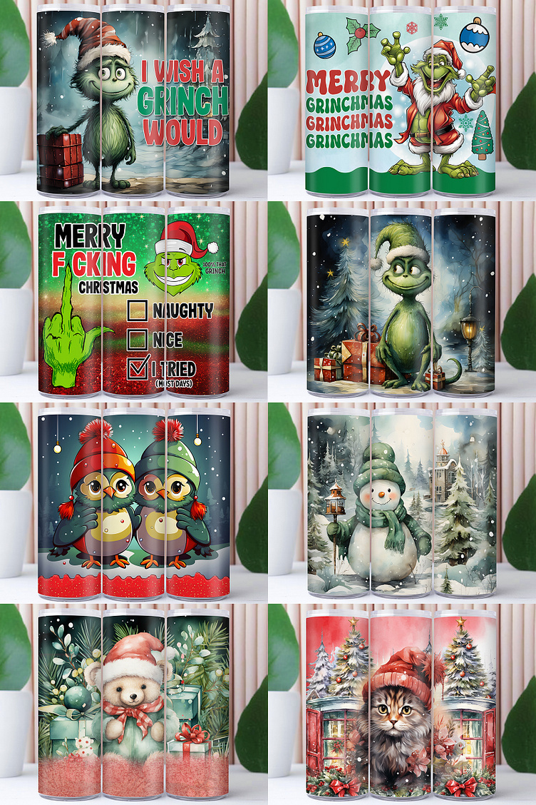 Gemelli Grinch Collage Christmas 20oz Straight Tumbler 
