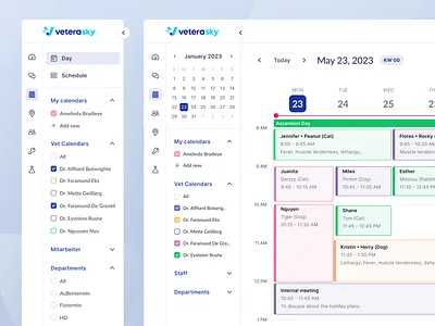VeteraSky - Sidebar variations 🧑‍⚕️🐾 appointment berlin calendar clinic doctor filter management oslo pet product design saas schedule sidebar ui ux veterinary