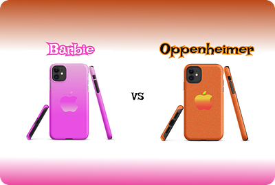 Barbie vs Oppenheimer theme IPHONE CASE and SMARTWATCH BAND. apple branding design figma graphic design illustration iphonecase logo pitaka smartwatch