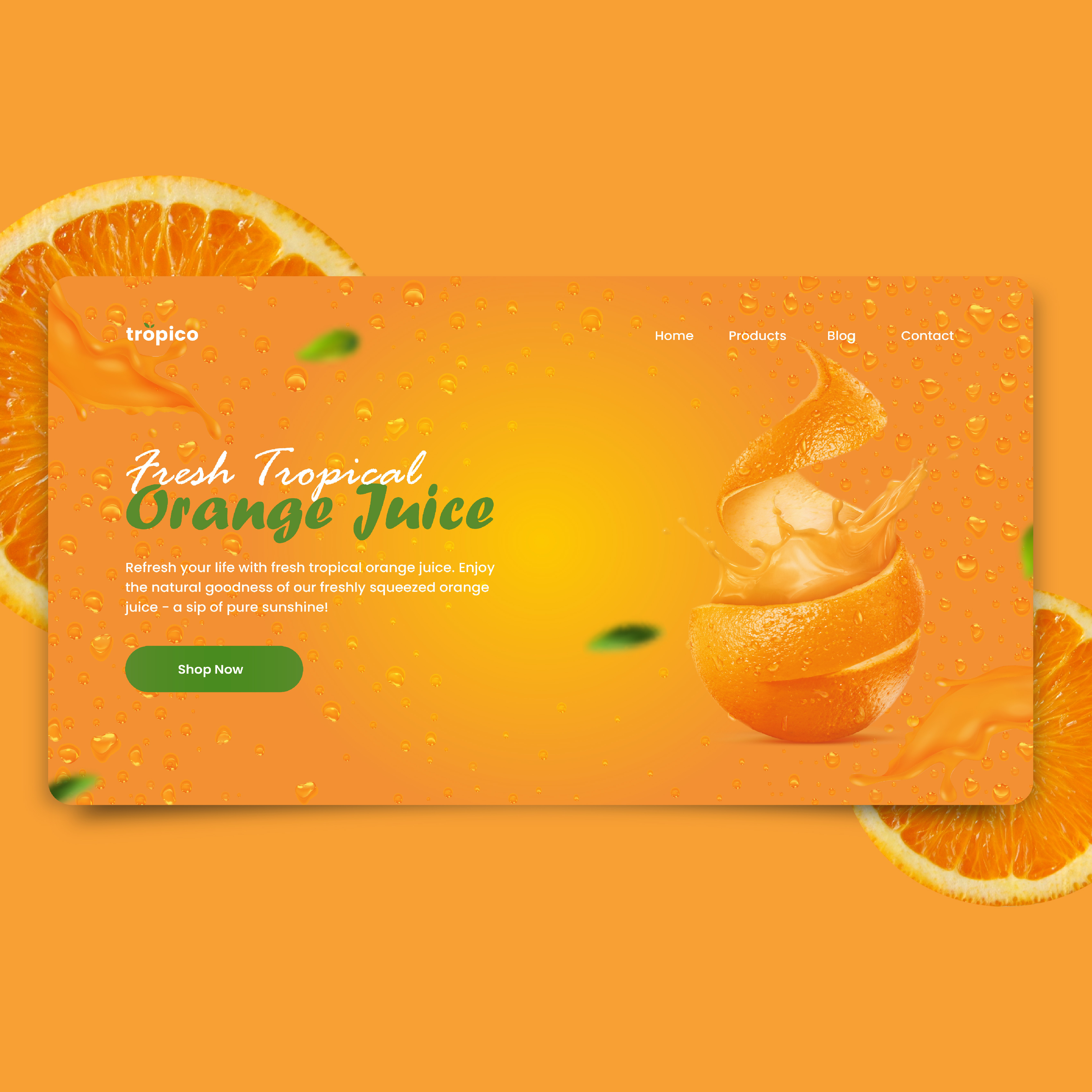 Tropico Juice Hero Section Design branding graphic design header design hero section design interface landing page design ui ui design uiux user interface design ux ux design web web design web designer web header design web interface webpage website webui