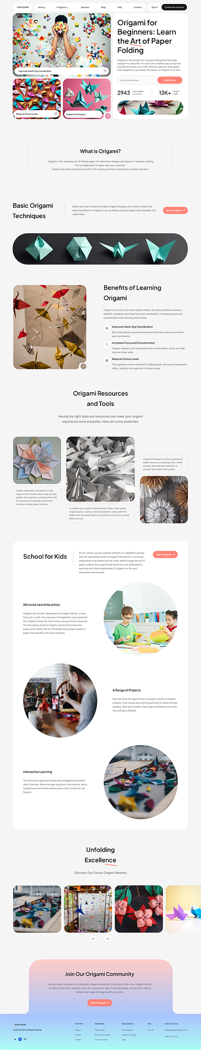 Origami Website art of paper clean color design for kids landing landing page modern origami school ui ux web webdesign website