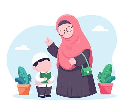 Muslim Mother and Son Illustration digital illustration flat illustration illustration illustrator islamic illustration mother and son illustration mother illustration son illustration vector