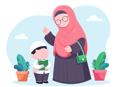 Muslim Mother and Son Illustration digital illustration flat illustration illustration illustrator islamic illustration mother and son illustration mother illustration son illustration vector