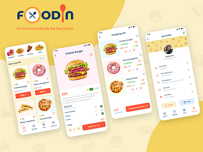 Foodin Mobile App food delivery app design mobile app mobile app design mobile ui design orange ui ux yellow