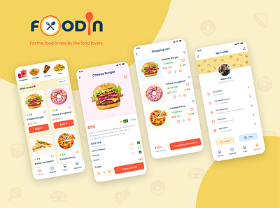 Foodin Mobile App food delivery app design mobile app mobile app design mobile ui design orange ui ux yellow