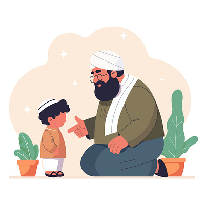 Muslim Father and Son Illustration character art digital art digital illustration father illustration flat illustration graphic design illustration islamic islamic illustration muslim illustration son illustration vector art