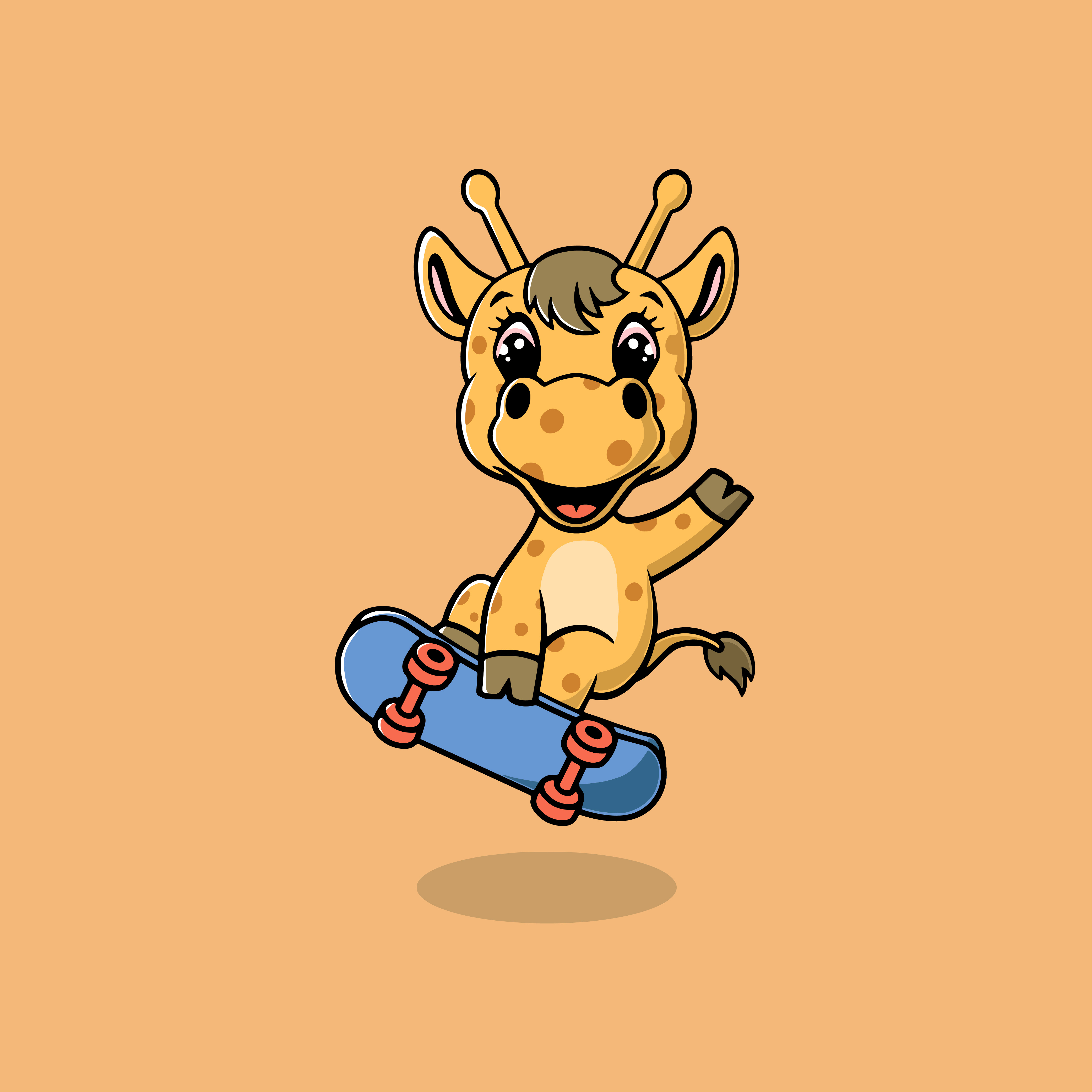 Cute Giraffe Playing Skateboard Illustration. kid ui