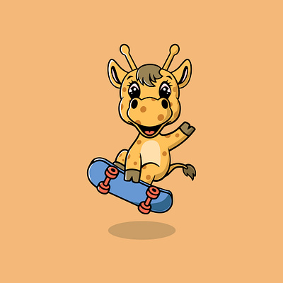 Cute Giraffe Playing Skateboard Illustration. kid ui