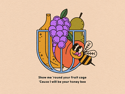 Vectober 2023 01 // Bee banana bee fruit fruitbowl grapes illustration line art lyrics music peter gabriel sledgehammer vectober