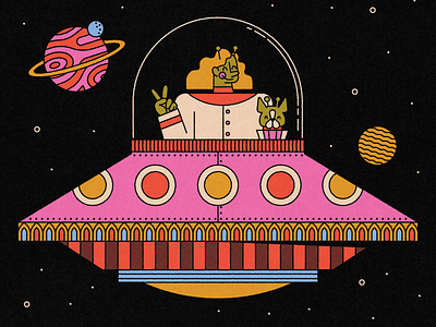 Vectober 23 02 // Cosmos alien illustration line art outerspace pink space spaceship ufo vectober