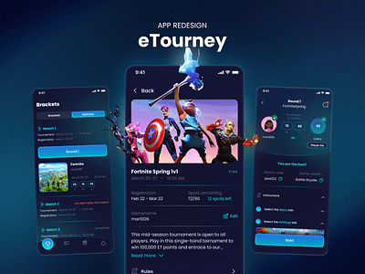 Mobile app for online gaming tournaments ui