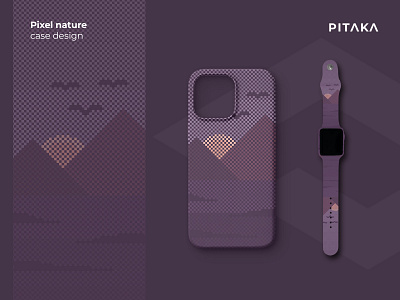 Pitaka phone case and watch band with nature pixel illustration band case illustration nature phone pitaka watch