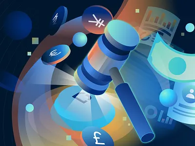 Financial Crime 3d compliance court data finance financial crime fintech gavel graph isometric judge mallet money profile risk management soundbreaker tech company