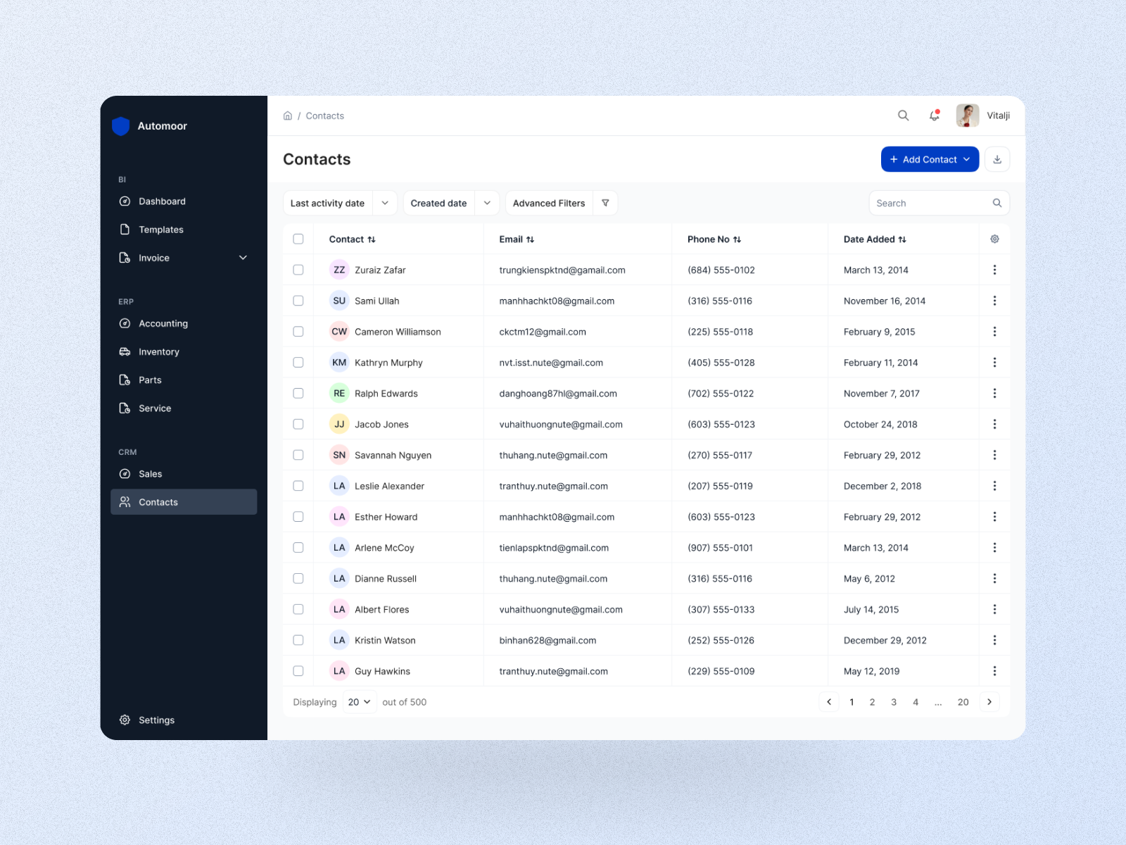 Contacts CRM Web SAAS UI Design by Zuraiz Zafar on Dribbble