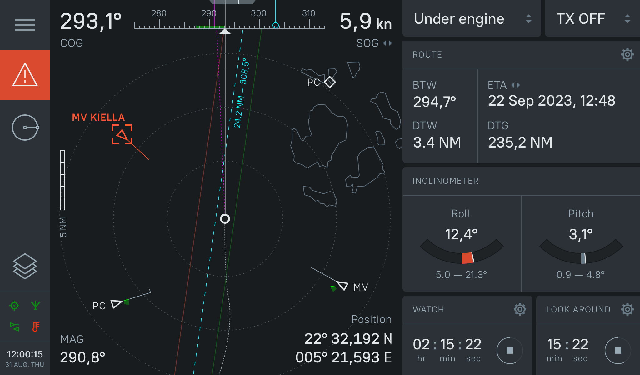 Sailboat cockpit tool dark darktheme decision support hmi maritime sailing situation awareness