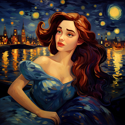 Princess in Van Gogh style ai art design graphic design illustration midjourney