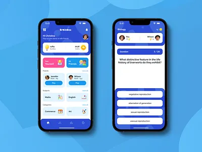 BrainBox - Quiz Mobile App app design edtech education game home leaderboard learning mobile multiplayer product product design quiz school studying subjects test trivia ui ui design