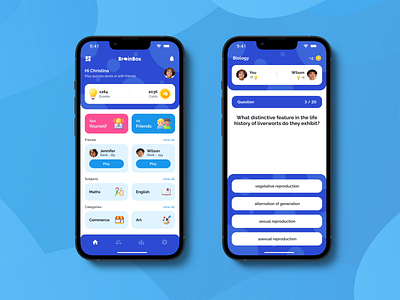 BrainBox - Quiz Mobile App app design edtech education game home leaderboard learning mobile multiplayer product product design quiz school studying subjects test trivia ui ui design