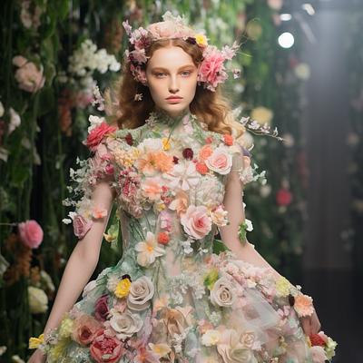 Floral Feature digital dress flower hyper realism model realism