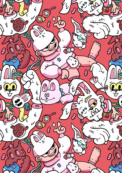 Year of the Rabbit cartoon character cover art cute doodle art kawaii rabbit seamless doodle