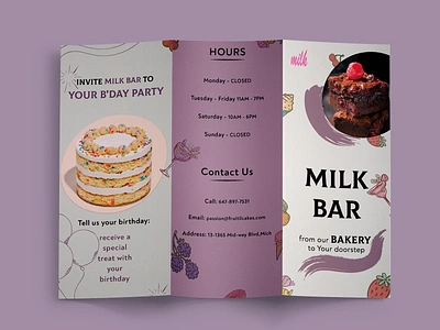 Tri -Fold Brochure design I Cake Dessert adobeillustrator bakery birthdaycake brochure cake industry cakeshop design dessert for print fruits graphic design milk printable psd restaurant template trifold trifold brochure