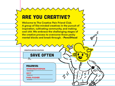 Creative buff guy branding buff coupons illustration illustrator the creative pain vector