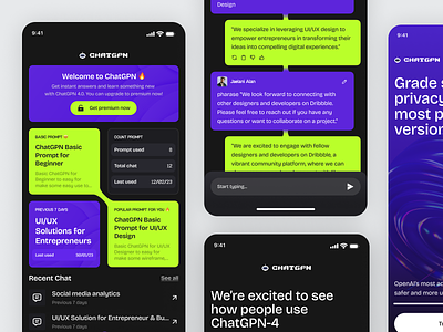 ChatGPN - AI Chat 💬 ai ai chat app artificial intelligence chat ai chat app chat generator chatbot chatgpt dark mode design message message app mobile mobile app mobile design talk text to text ui ui design