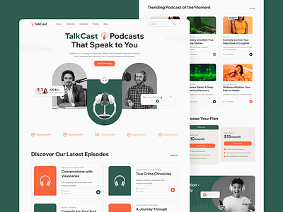 TalkCast – Podcast Landing Page broadcast business clean design figma interface landing page modern podcast podcast platform professional ui ui design uiux