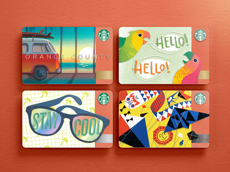 Starbucks Gift Cards art artwork birthday card coffee corporate design gift hawaii illustration lettering owl print starbucks travel