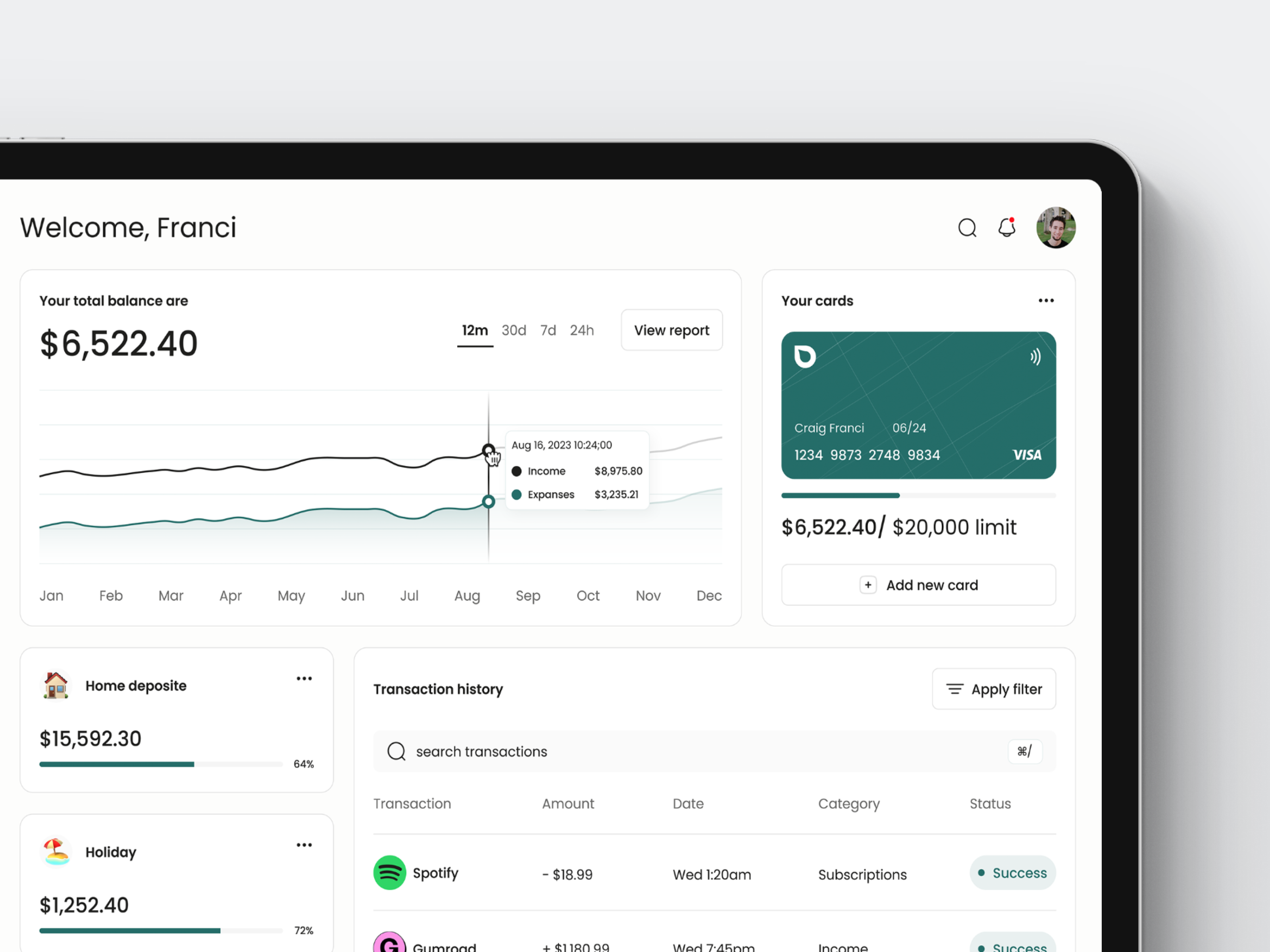 Orc - Finance Dashboard app b2b banking card clean dashboard dashboard finance design finance finance dashboard fintech fintech dashboard insight management money money management saas sidebar simple uiux
