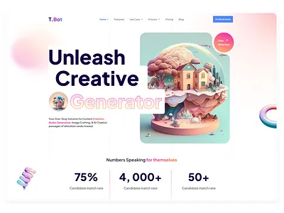 AI Art Image Generator Website Design, Hero Concept 3d image generator ai art homepage ai art image ai image generator ai image ui design artificial intelligence hero section landing page themetags website