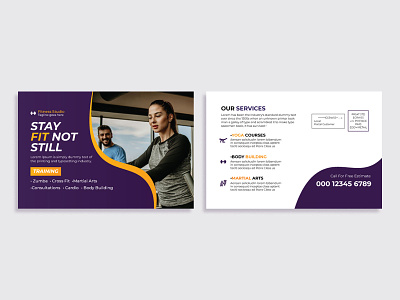Gym /Fitness post card advert advertisement business postcard commercial corporate postcard design fitness fitness postcard graphic design gym marketing mordern postcard promotion