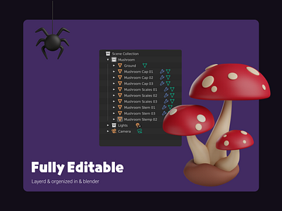 Halloween icon set 3d 3d element 3d icon blender cinema4d design graphic design halloween holiday illustration illustrator mushroom purple spider