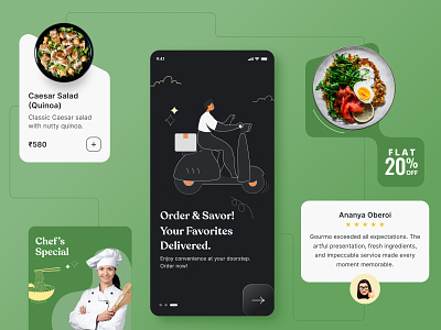 Online Food Order, Mobile App, Home Page, Customer Review cards customer review delivery delivery app delivery service discounts food food and drink food app food card food delivery app food delivery service food description food order healthy food mobile app design online food online order ordering ui design