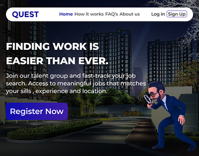 QUEST adobe illustrator adobe photoshop banner design figma home page job hunt job portal job search job searching landing page search ui uiux user experience user interface ux design visual design web design website