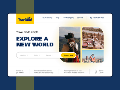 TravelBid Guide Web Layout 3d animation app branding design graphic design illustration logo motion graphics typography ui ux vector