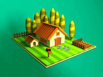 Tranquil Homestead 3d 3d render art blender design dog house farm garden graphic design home house maya tree ui