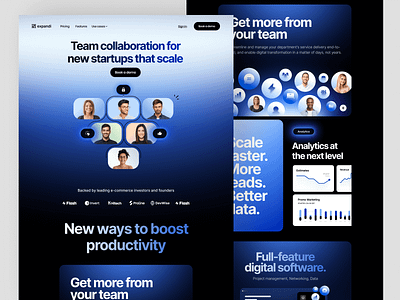 expandi SaaS Startup enterprise business agency clean dar web ui dark dark landing page dark web design dark website design enterprise illustration landing page marketing modern saas studio ui visual identity web webflow webpage