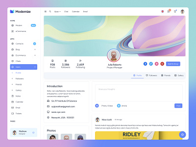 User's Profile Design adminmart dashboard followers gallery modernize profile template theme ui user