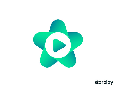 StarPlay logo concept branding bright cosmos gradient green icon logo mark music negative space platform play star stream streaming technology timeless tune video