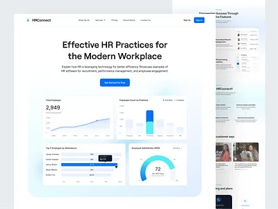 HRConnect - Landing page analytics dipa inhouse employee engagement hr human resource landing page landingpage management payroll recruitment saas site tools ui user interface uxdesign web design web site